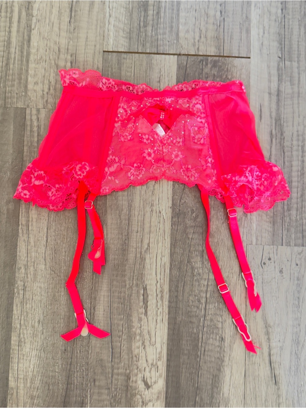 Victoria's Secret Garter Belt Small Pink W/ Bling & Lace